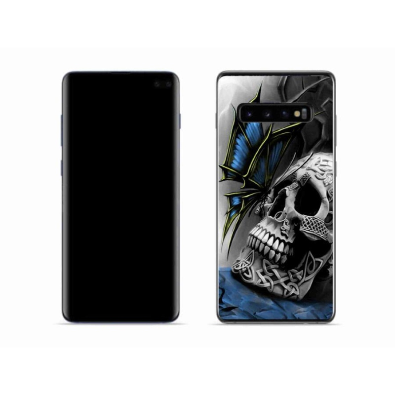 Gelový kryt mmCase na mobil Samsung Galaxy S10 - motýl a lebka