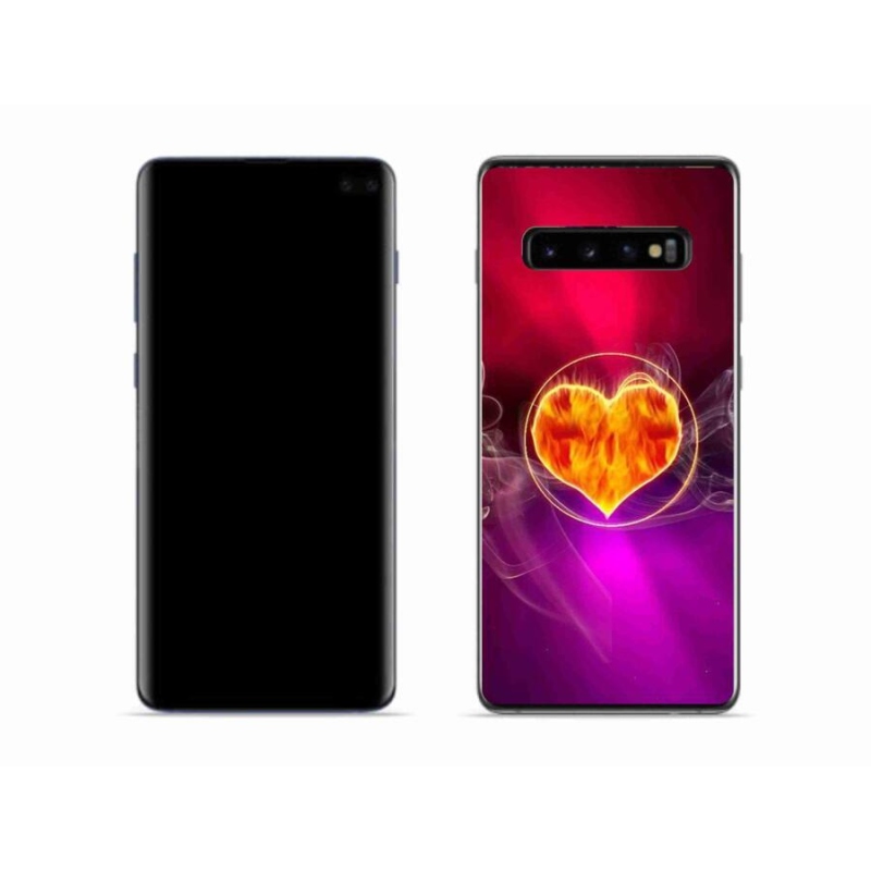 Gelový kryt mmCase na mobil Samsung Galaxy S10 - ohnivé srdce