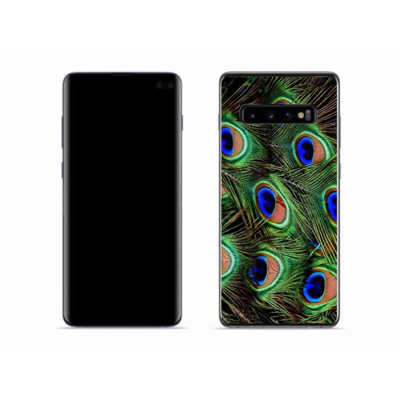 Gelový kryt mmCase na mobil Samsung Galaxy S10 - paví peří