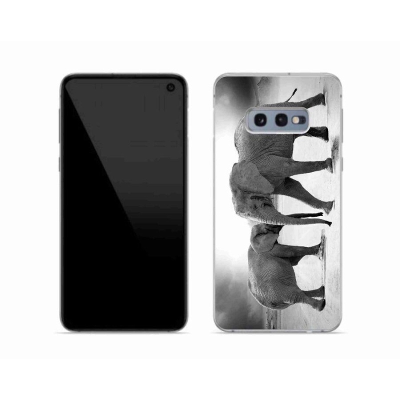 Gelový kryt mmCase na mobil Samsung Galaxy S10e - černobílí sloni