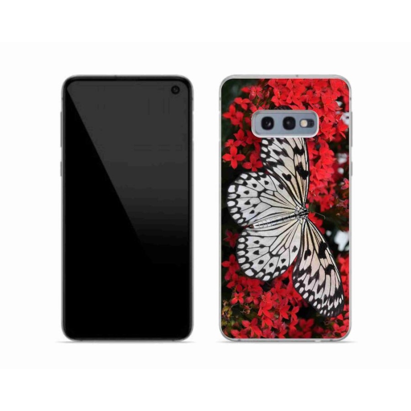 Gelový kryt mmCase na mobil Samsung Galaxy S10e - černobílý motýl 1