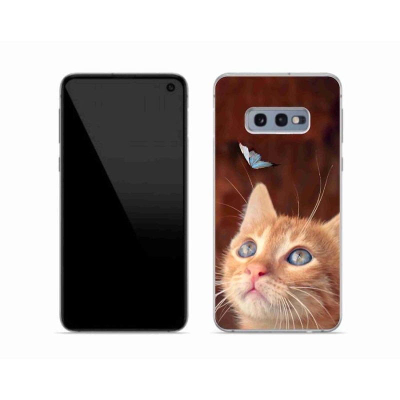 Gelový kryt mmCase na mobil Samsung Galaxy S10e - motýl a kotě