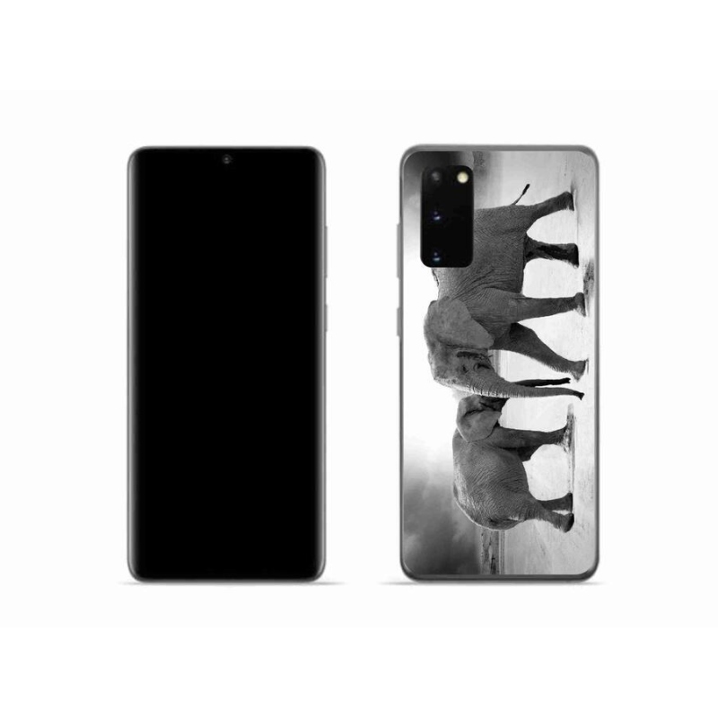 Gelový kryt mmCase na mobil Samsung Galaxy S20 - černobílí sloni