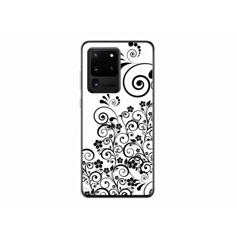 Gelový kryt mmCase na mobil Samsung Galaxy S20 Ultra - černobílé květinové vzory