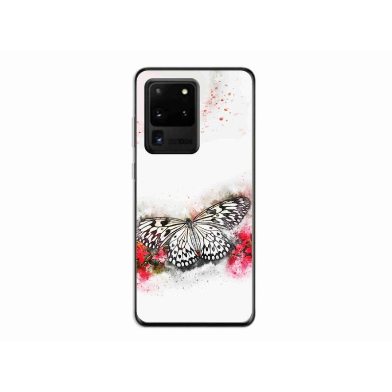 Gelový kryt mmCase na mobil Samsung Galaxy S20 Ultra - černobílý motýl