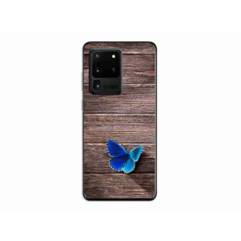 Gelový kryt mmCase na mobil Samsung Galaxy S20 Ultra - modrý motýl 1