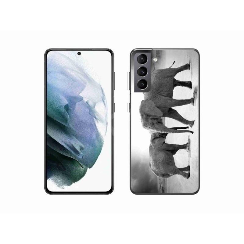 Gelový kryt mmCase na mobil Samsung Galaxy S21 - černobílí sloni