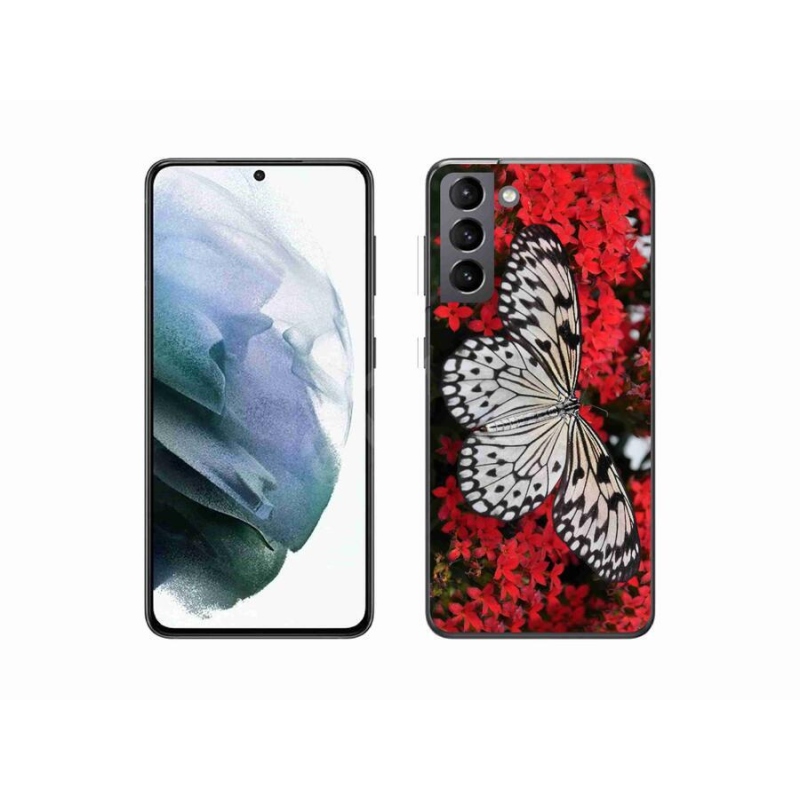 Gelový kryt mmCase na mobil Samsung Galaxy S21 - černobílý motýl 1