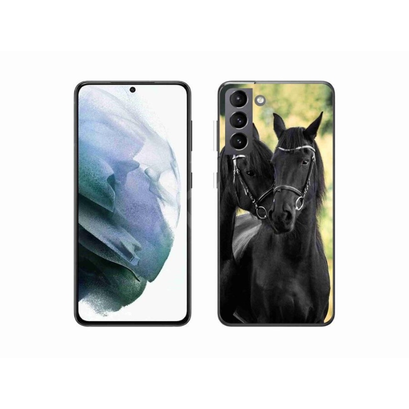 Gelový kryt mmCase na mobil Samsung Galaxy S21 - dva černí koně