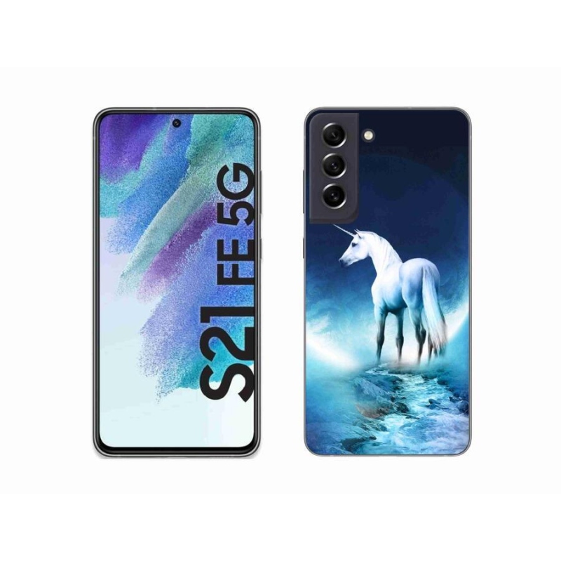 Gelový kryt mmCase na mobil Samsung Galaxy S21 FE 5G - bílý jednorožec