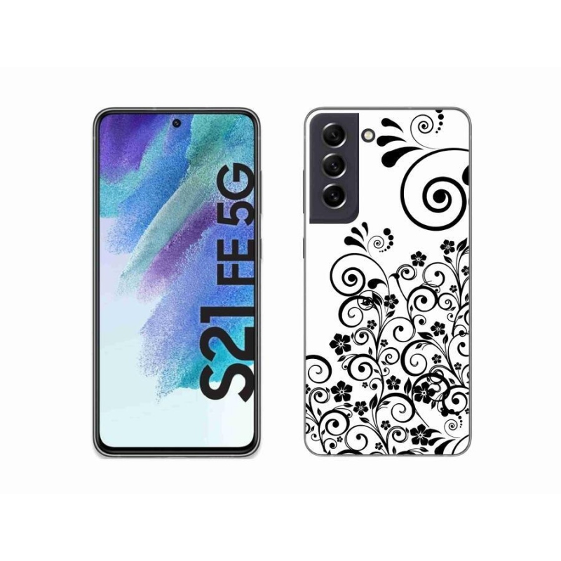 Gelový kryt mmCase na mobil Samsung Galaxy S21 FE 5G - černobílé květinové vzory