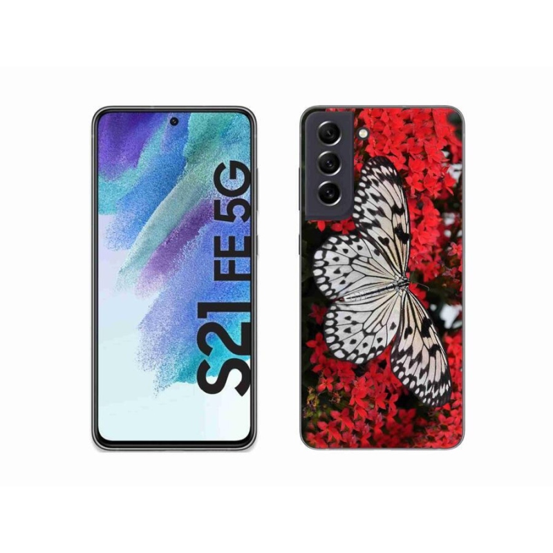 Gelový kryt mmCase na mobil Samsung Galaxy S21 FE 5G - černobílý motýl 1