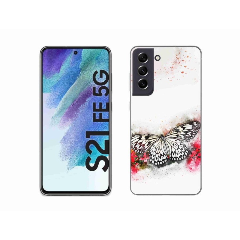Gelový kryt mmCase na mobil Samsung Galaxy S21 FE 5G - černobílý motýl
