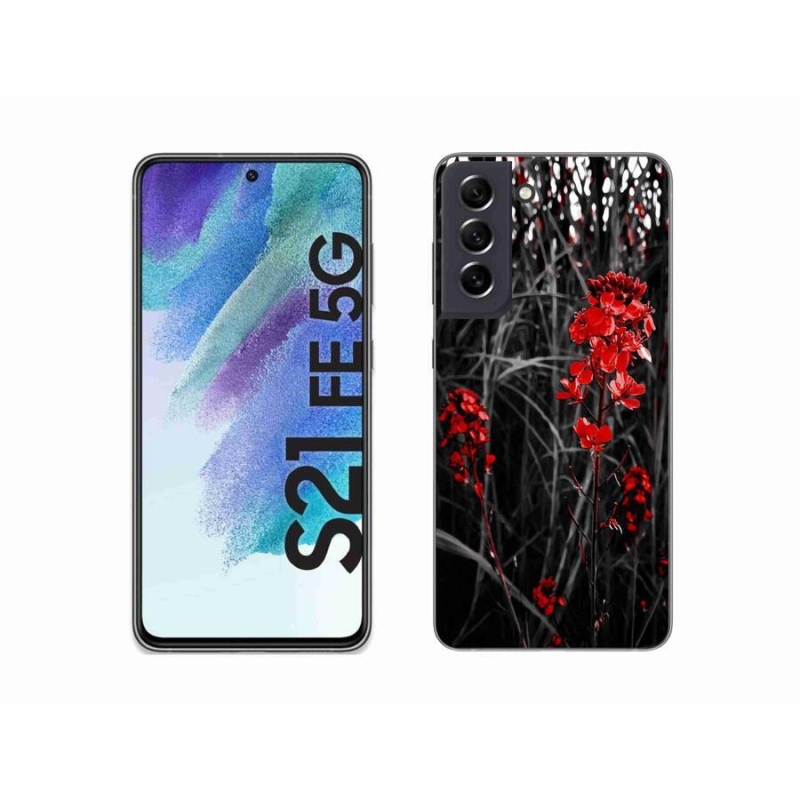 Gelový kryt mmCase na mobil Samsung Galaxy S21 FE 5G - červená rostlina
