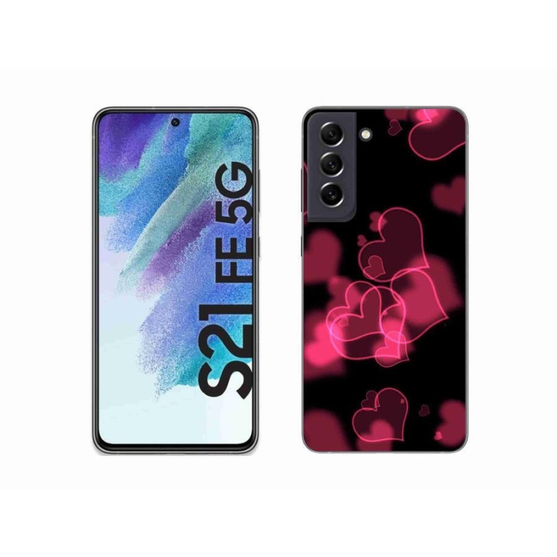 Gelový kryt mmCase na mobil Samsung Galaxy S21 FE 5G - červená srdíčka