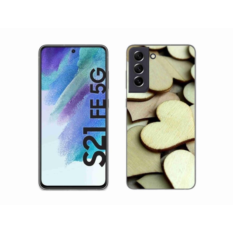 Gelový kryt mmCase na mobil Samsung Galaxy S21 FE 5G - dřevěná srdíčka
