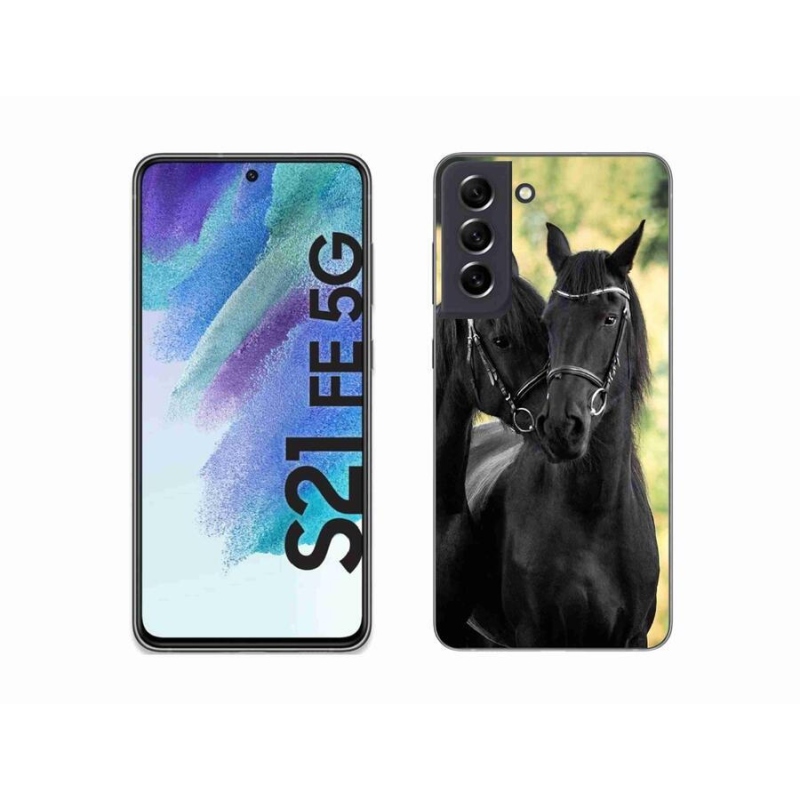 Gelový kryt mmCase na mobil Samsung Galaxy S21 FE 5G - dva černí koně