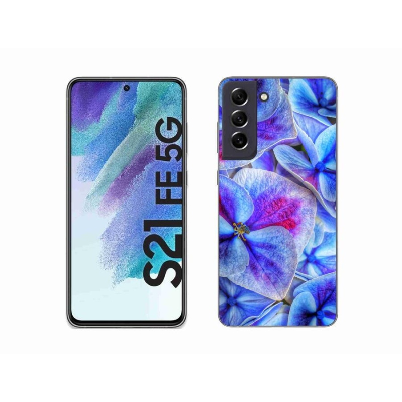 Gelový kryt mmCase na mobil Samsung Galaxy S21 FE 5G - modré květy 1