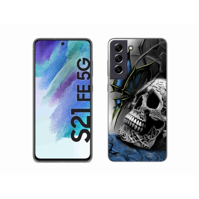 Gelový kryt mmCase na mobil Samsung Galaxy S21 FE 5G - motýl a lebka