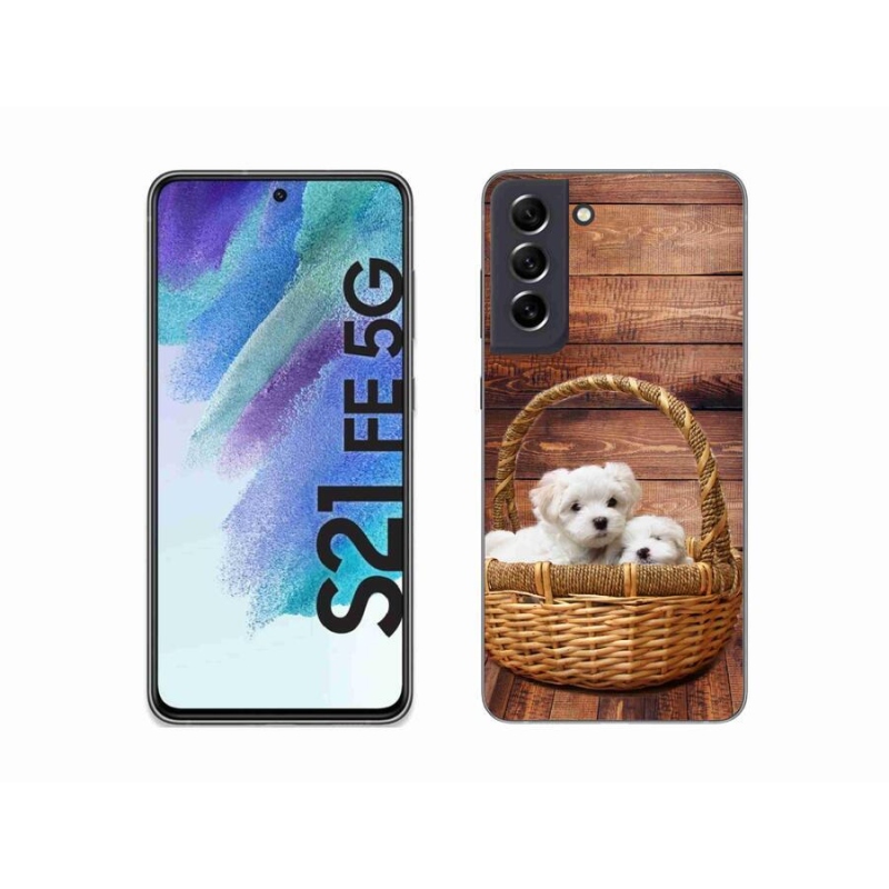 Gelový kryt mmCase na mobil Samsung Galaxy S21 FE 5G - štěňátka