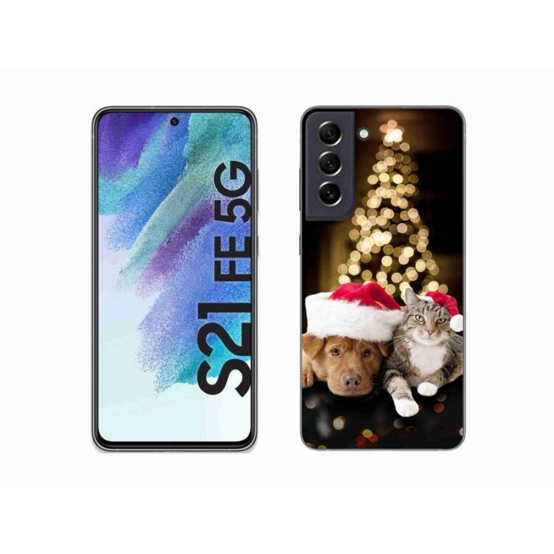 Gelový kryt mmCase na mobil Samsung Galaxy S21 FE 5G - vánoční pes a kočka