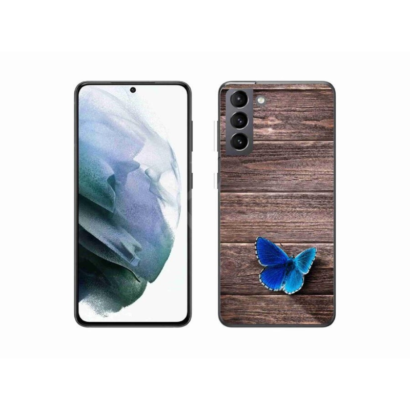 Gelový kryt mmCase na mobil Samsung Galaxy S21 - modrý motýl 1