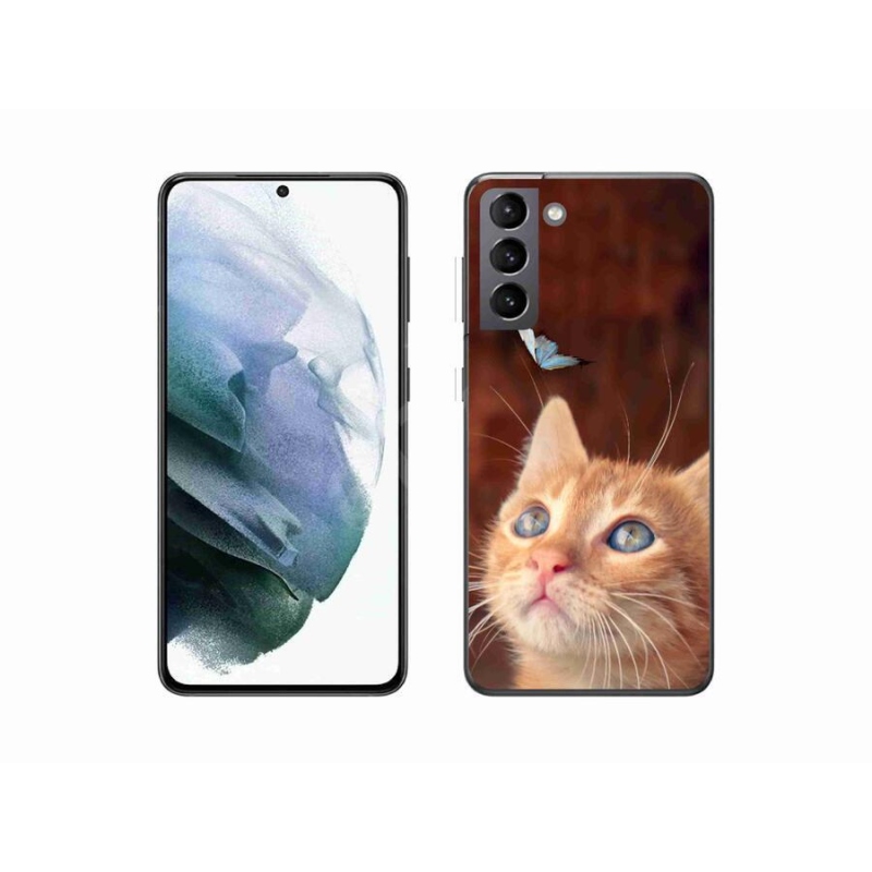 Gelový kryt mmCase na mobil Samsung Galaxy S21 - motýl a kotě