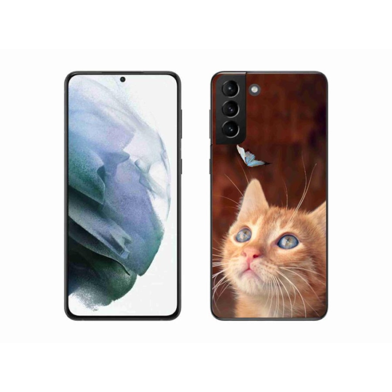 Gelový kryt mmCase na mobil Samsung Galaxy S21 Plus - motýl a kotě