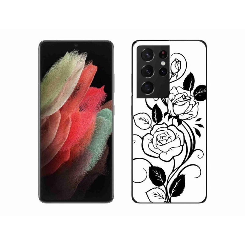 Gelový kryt mmCase na mobil Samsung Galaxy S21 Ultra 5G - černobílá růže