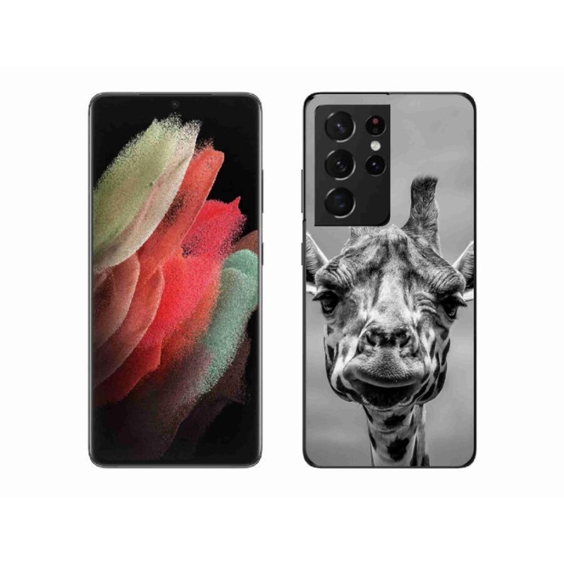 Gelový kryt mmCase na mobil Samsung Galaxy S21 Ultra 5G - černobílá žirafa