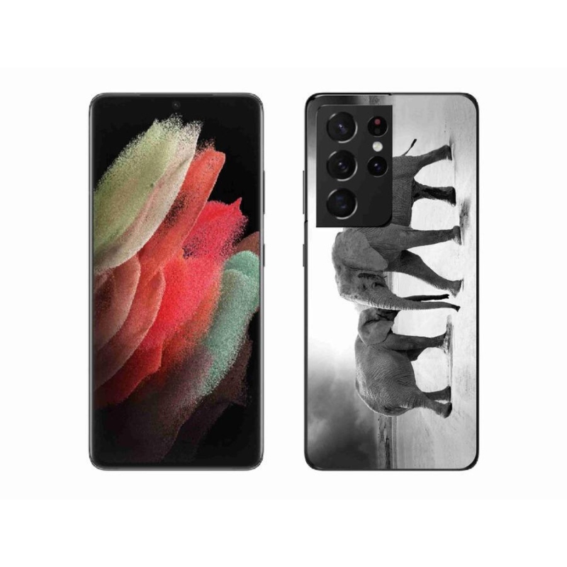 Gelový kryt mmCase na mobil Samsung Galaxy S21 Ultra 5G - černobílí sloni