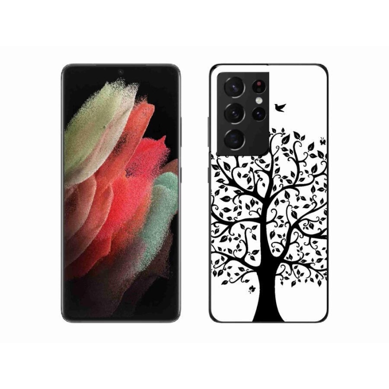 Gelový kryt mmCase na mobil Samsung Galaxy S21 Ultra 5G - černobílý strom