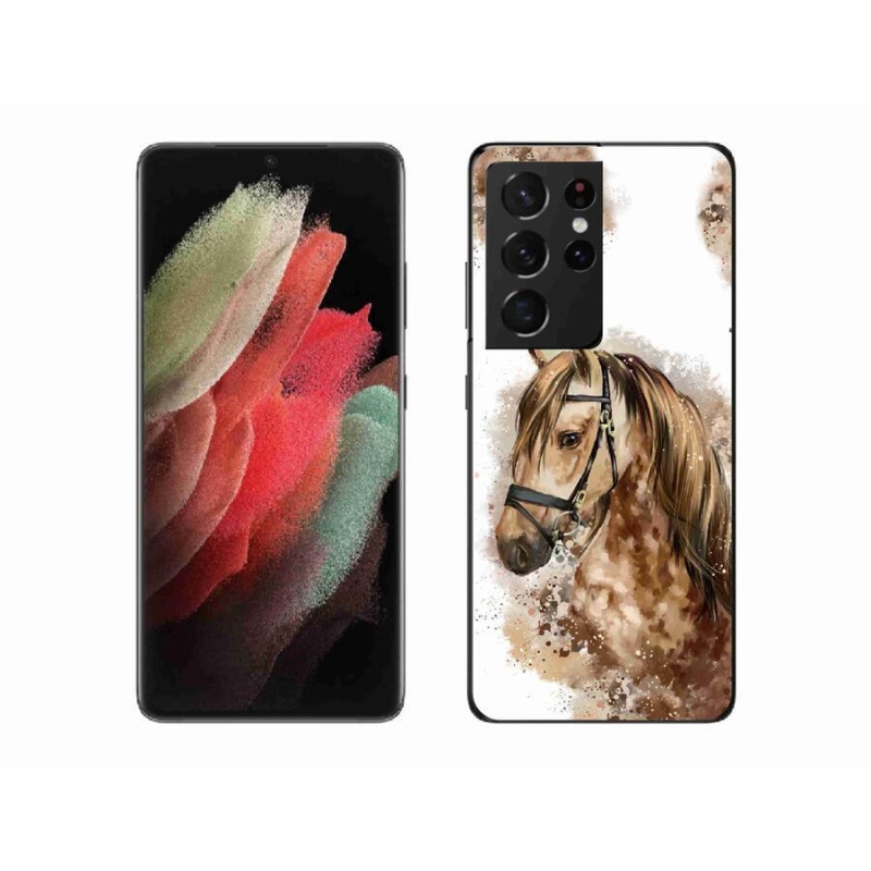 Gelový kryt mmCase na mobil Samsung Galaxy S21 Ultra 5G - hnědý kreslený kůň