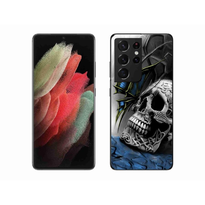 Gelový kryt mmCase na mobil Samsung Galaxy S21 Ultra 5G - motýl a lebka