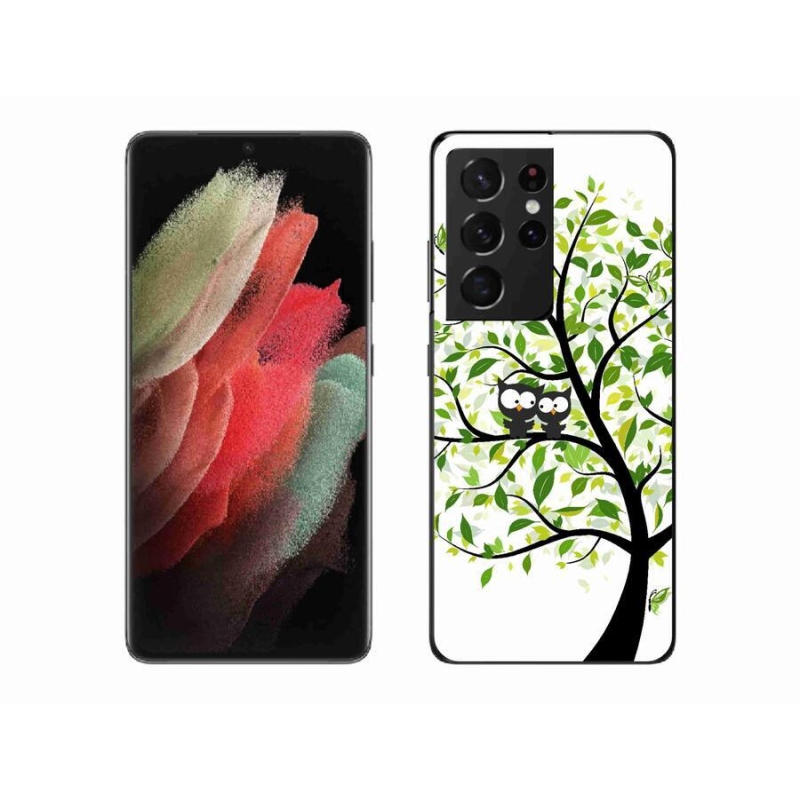 Gelový kryt mmCase na mobil Samsung Galaxy S21 Ultra 5G - sovičky na stromě