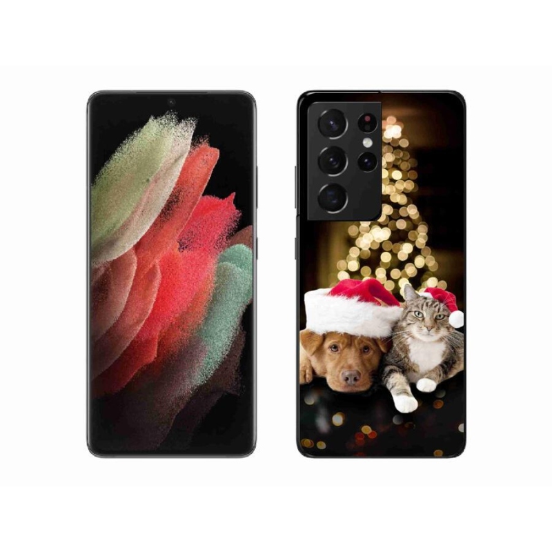 Gelový kryt mmCase na mobil Samsung Galaxy S21 Ultra 5G - vánoční pes a kočka