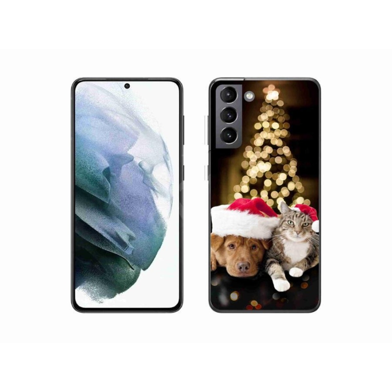 Gelový kryt mmCase na mobil Samsung Galaxy S21 - vánoční pes a kočka