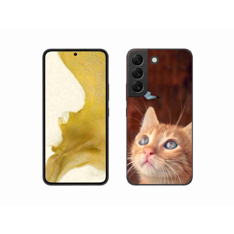 Gelový kryt mmCase na mobil Samsung Galaxy S22 5G - motýl a kotě