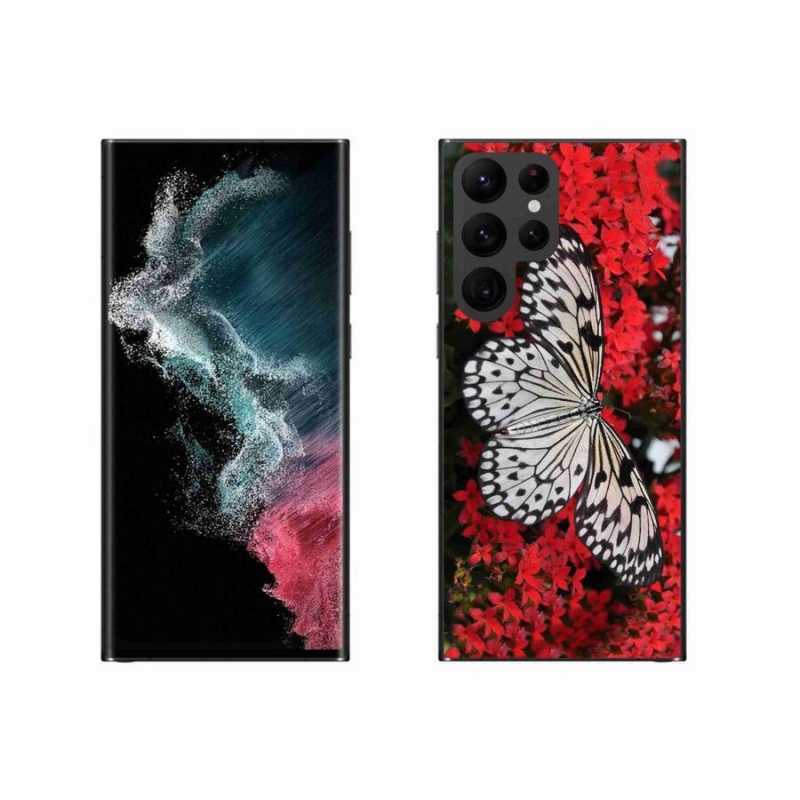 Gelový kryt mmCase na mobil Samsung Galaxy S22 Ultra 5G - černobílý motýl 1