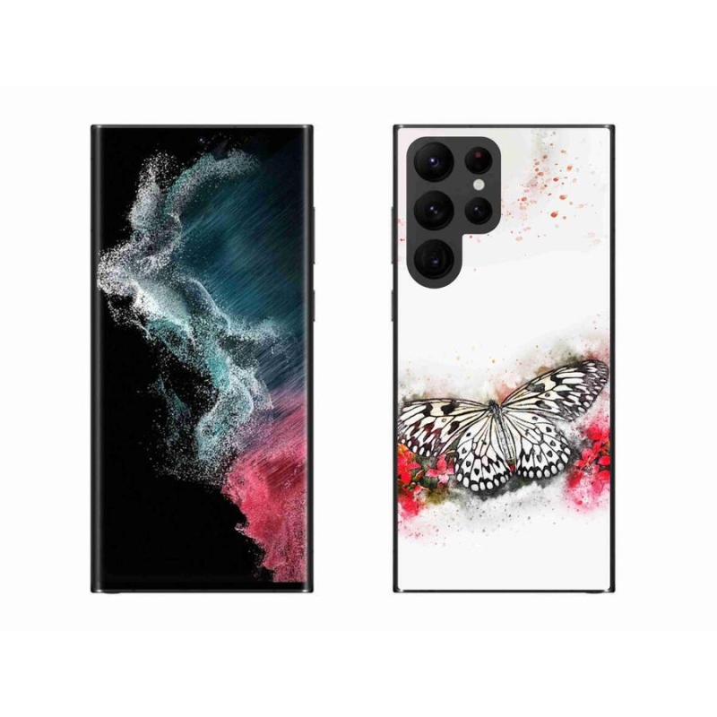Gelový kryt mmCase na mobil Samsung Galaxy S22 Ultra 5G - černobílý motýl