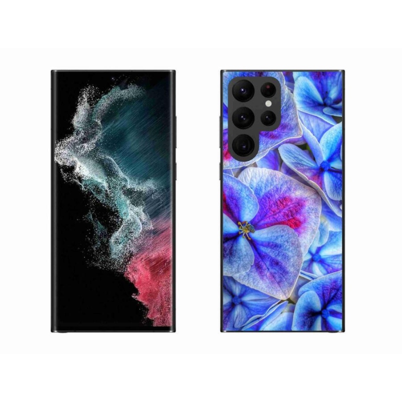 Gelový kryt mmCase na mobil Samsung Galaxy S22 Ultra 5G - modré květy 1