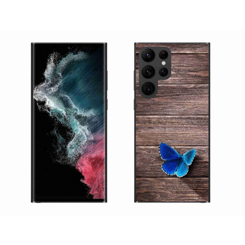 Gelový kryt mmCase na mobil Samsung Galaxy S22 Ultra 5G - modrý motýl 1