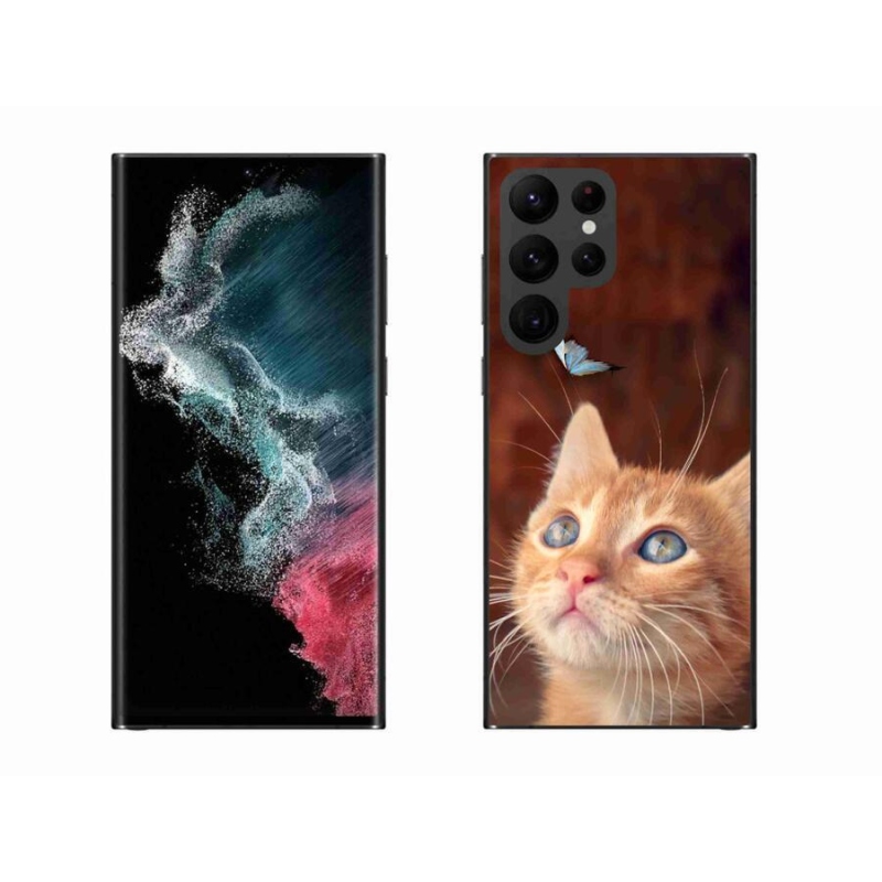 Gelový kryt mmCase na mobil Samsung Galaxy S22 Ultra 5G - motýl a kotě