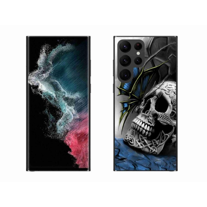 Gelový kryt mmCase na mobil Samsung Galaxy S22 Ultra 5G - motýl a lebka