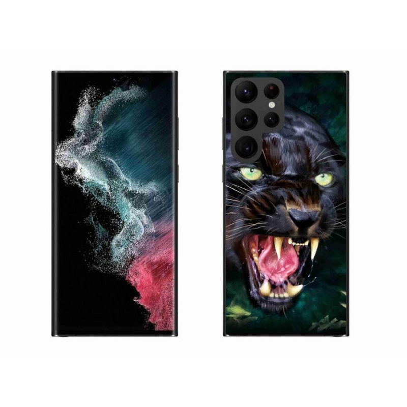 Gelový kryt mmCase na mobil Samsung Galaxy S22 Ultra 5G - rozzuřený černý panter