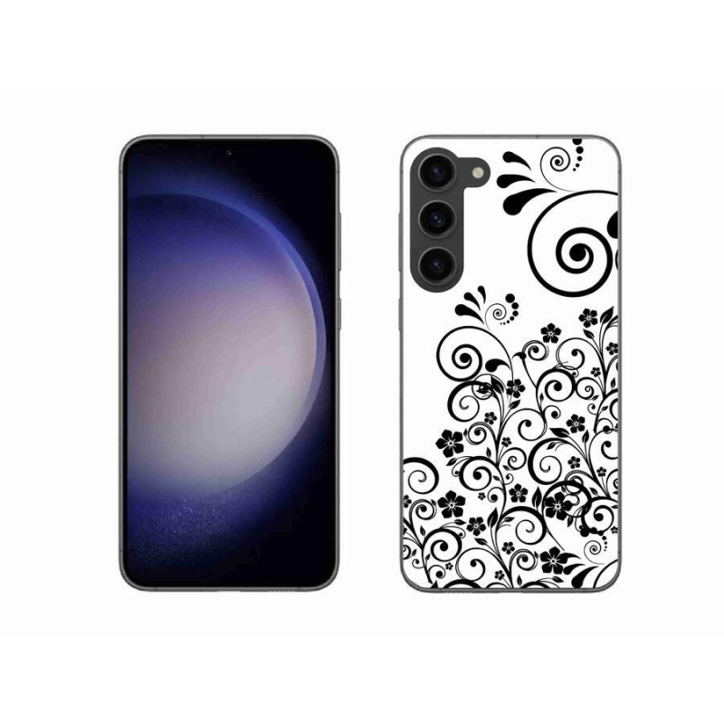 Gelový kryt mmCase na mobil Samsung Galaxy S23+ 5G - černobílé květinové vzory