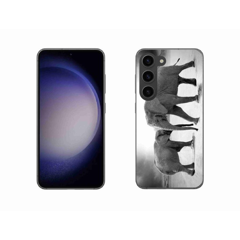 Gelový kryt mmCase na mobil Samsung Galaxy S23 5G - černobílí sloni