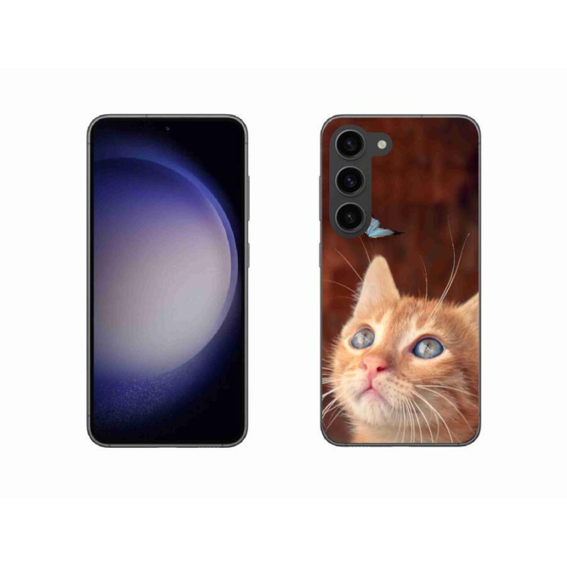 Gelový kryt mmCase na mobil Samsung Galaxy S23 5G - motýl a kotě