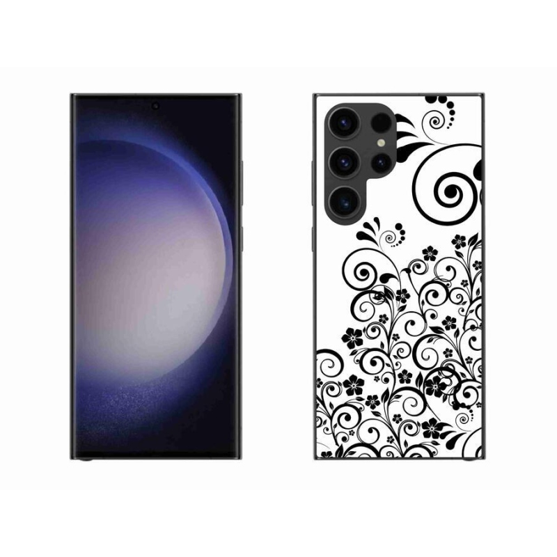Gelový kryt mmCase na mobil Samsung Galaxy S23 Ultra 5G - černobílé květinové vzory