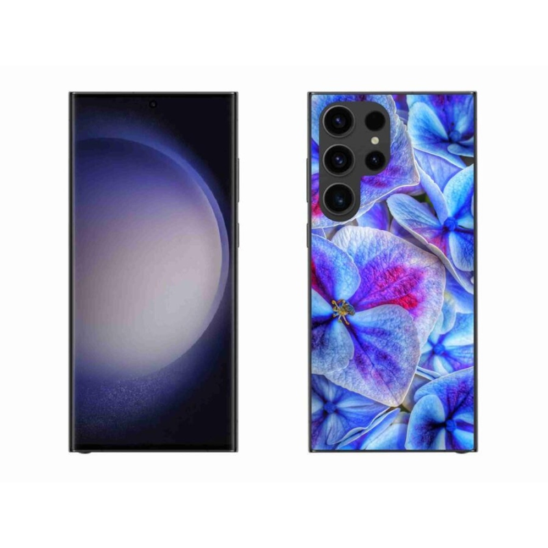 Gelový kryt mmCase na mobil Samsung Galaxy S23 Ultra 5G - modré květy 1
